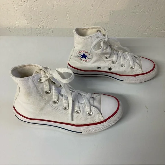 Converse Chuck Taylor All Star White Canvas High-Tops with Red and Blue Accents - Picture 2 of 16